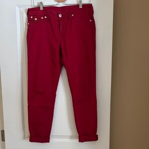 True religion slim fit denim pants, crystal accents on back pockets